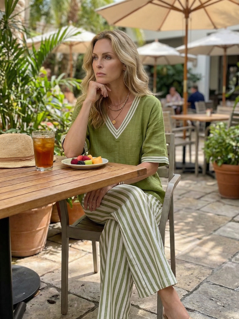 Striped Contrast Tunic Set