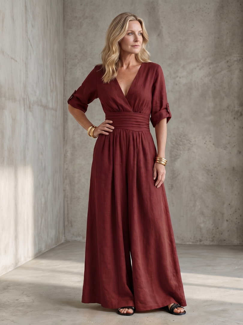 Cross Front Wide Leg Jumpsuit