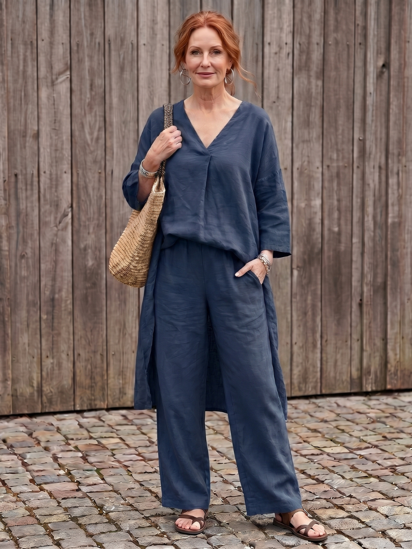 Loose Tunic Top Wide Leg Pant Set