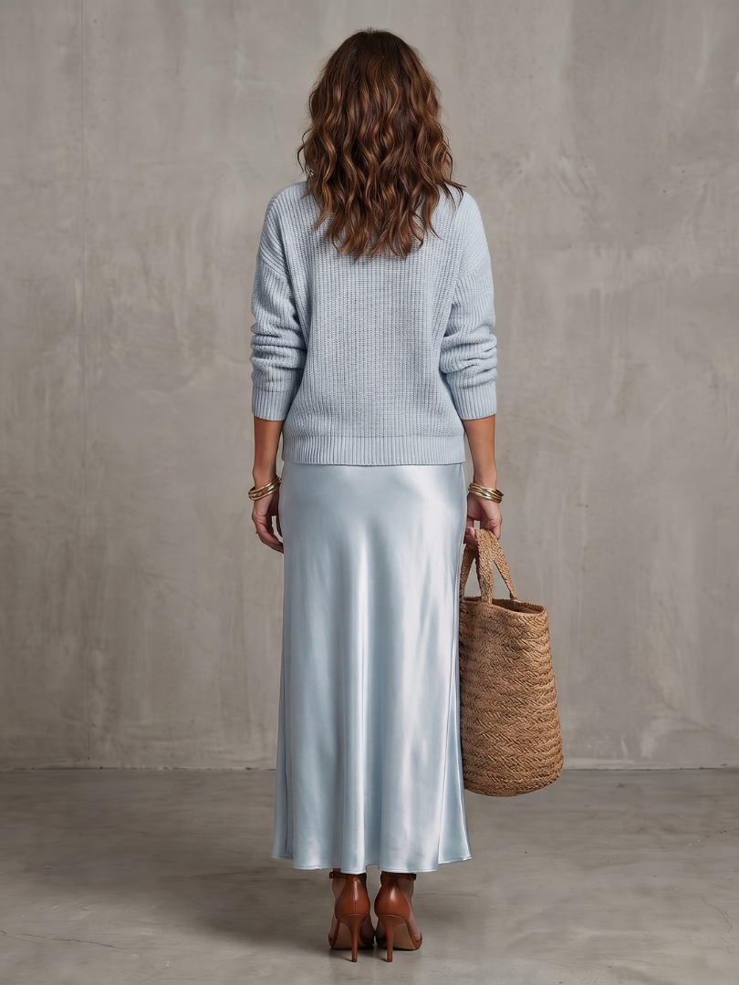 Satin Skirt Knit Layer Set