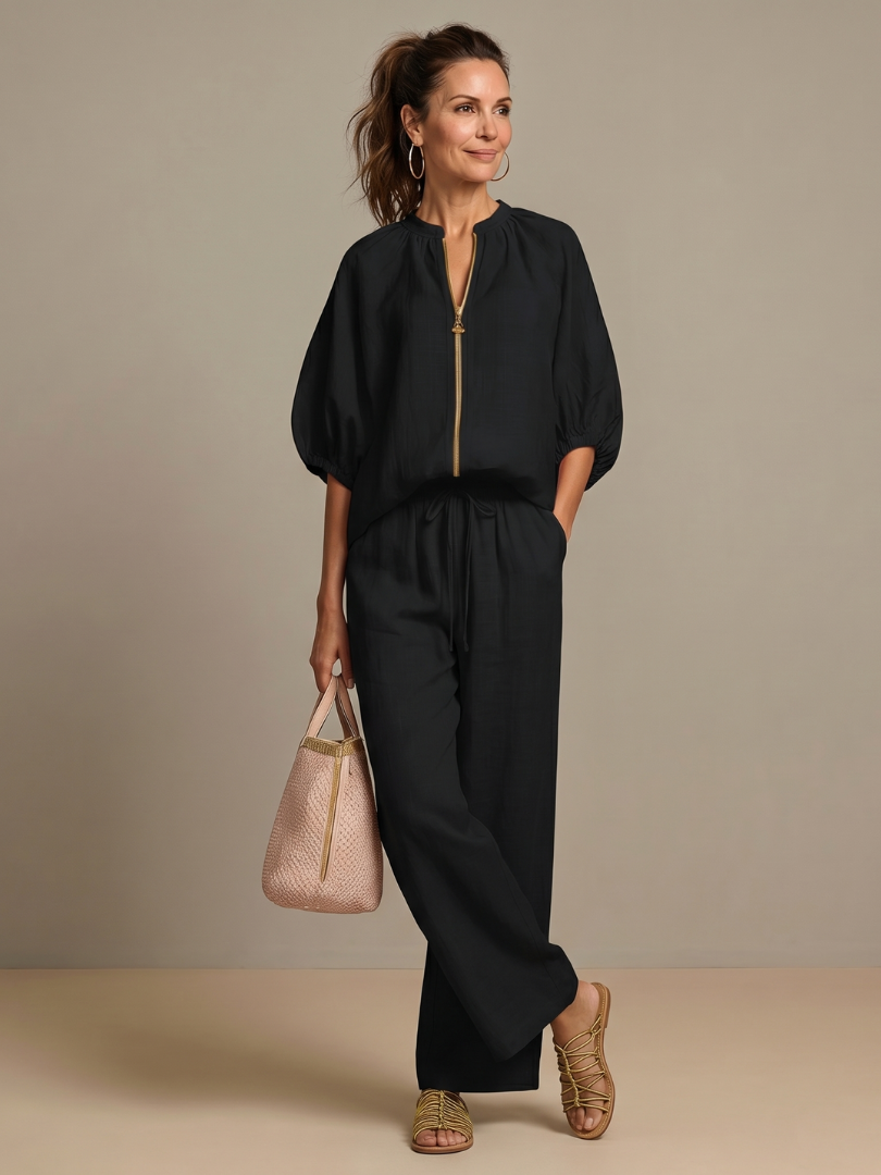 Blouson Top Wide Leg Set