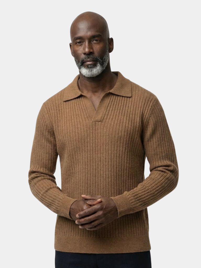 V-Neck Polo Pullover Ribbed