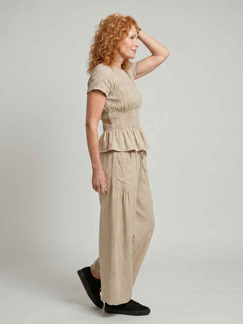 Smocked Top And Wide Leg Pants Set