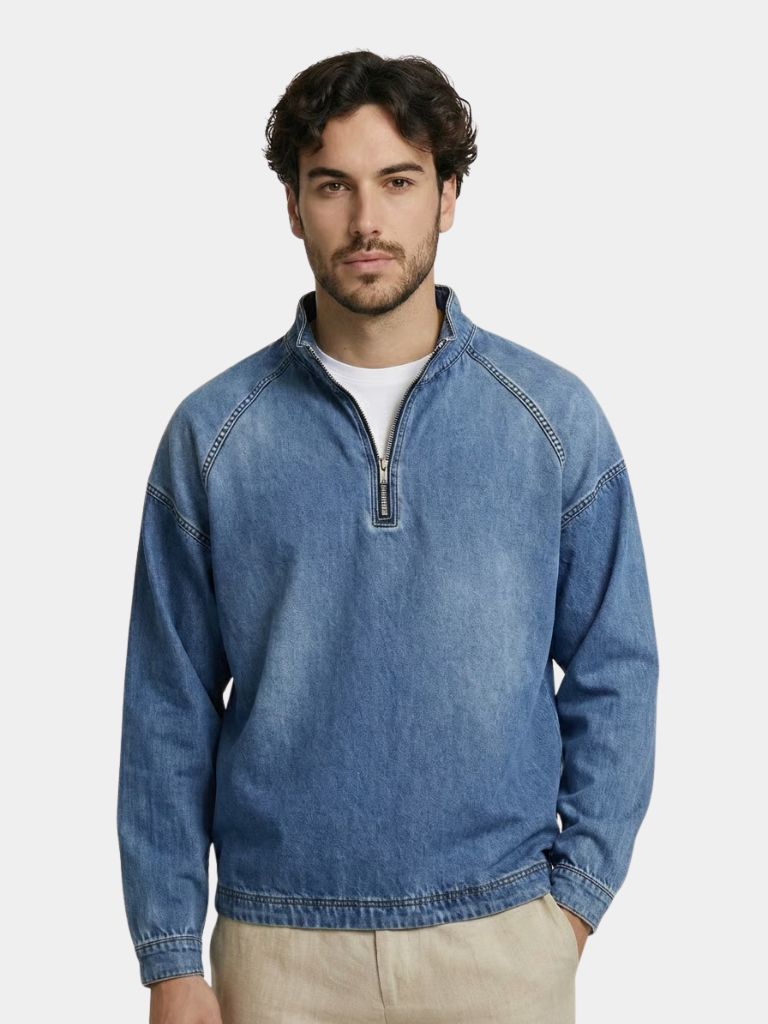 Stonewash Denim Quarter Zip