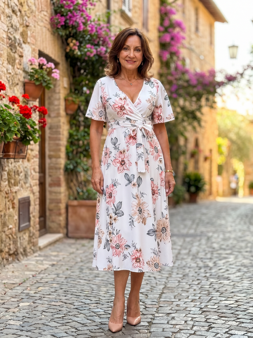 Floral Wrap Tie Midi Dress
