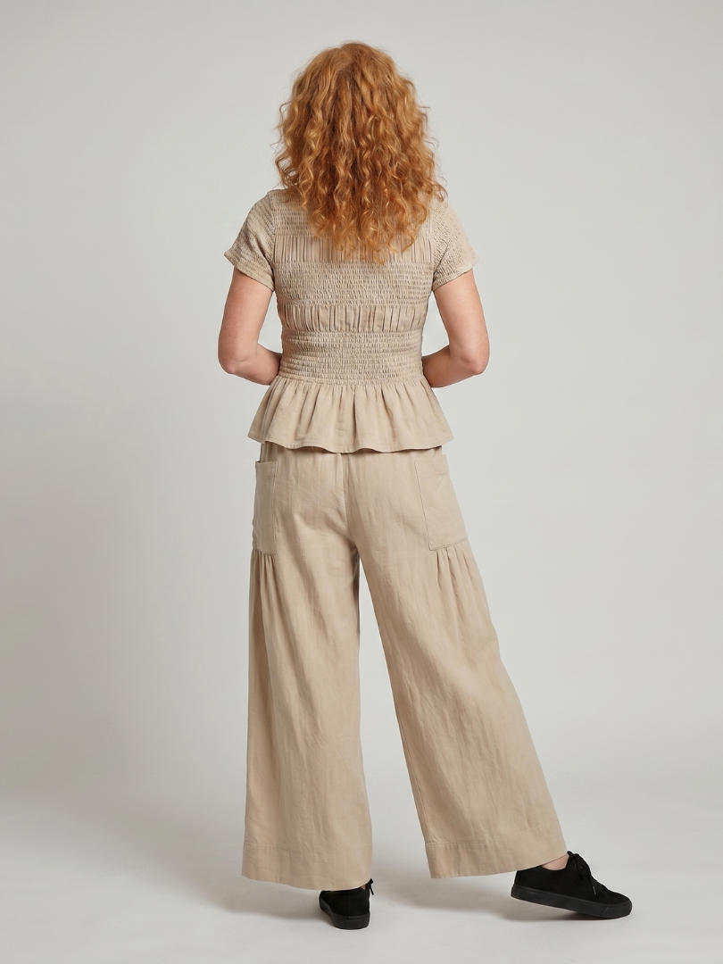 Smocked Top And Wide Leg Pants Set