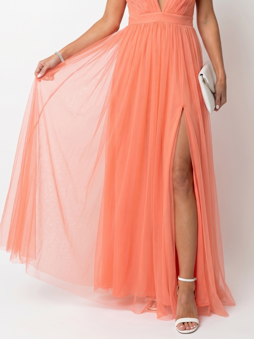 Deep V Strap Pleated Maxi Dress