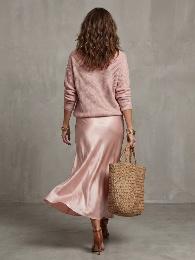 Satin Skirt Knit Layer Set