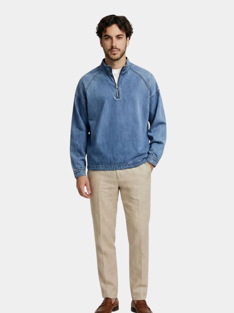 Stonewash Denim Quarter Zip