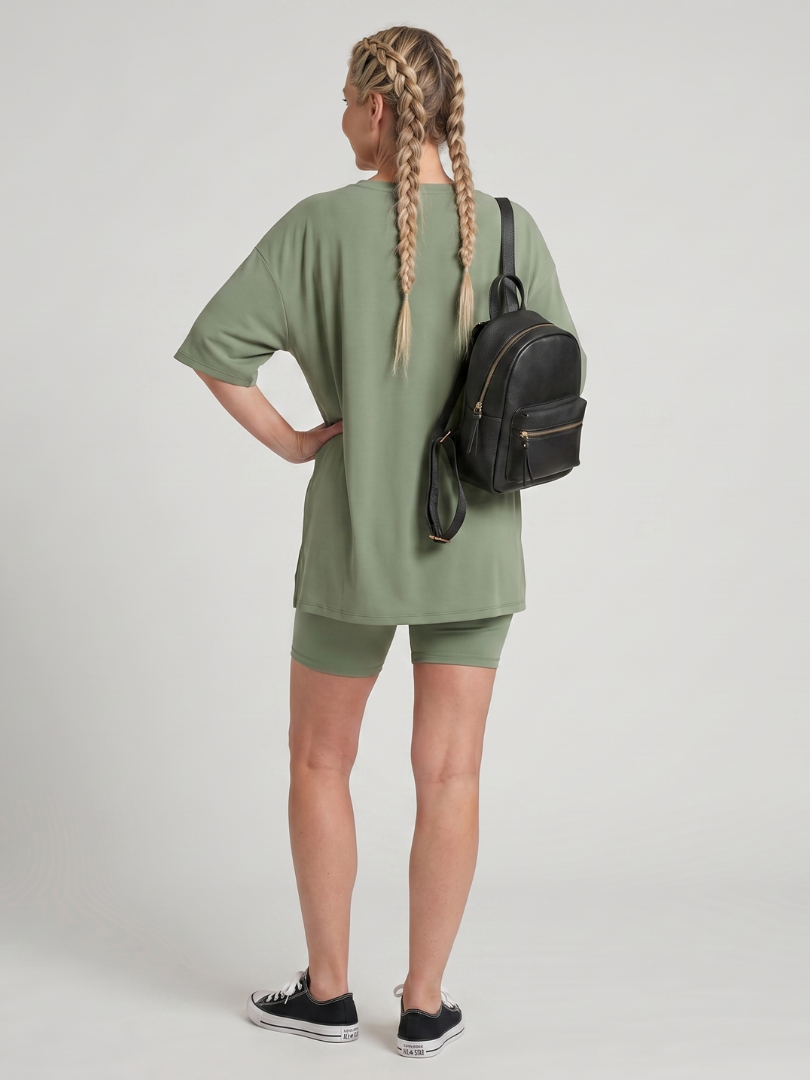 Crew Neck Top And Biker Shorts Set