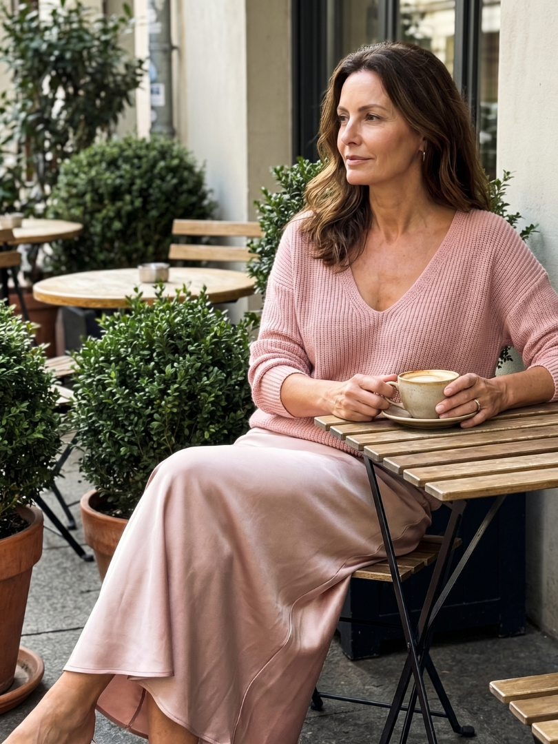 Satin Skirt Knit Layer Set