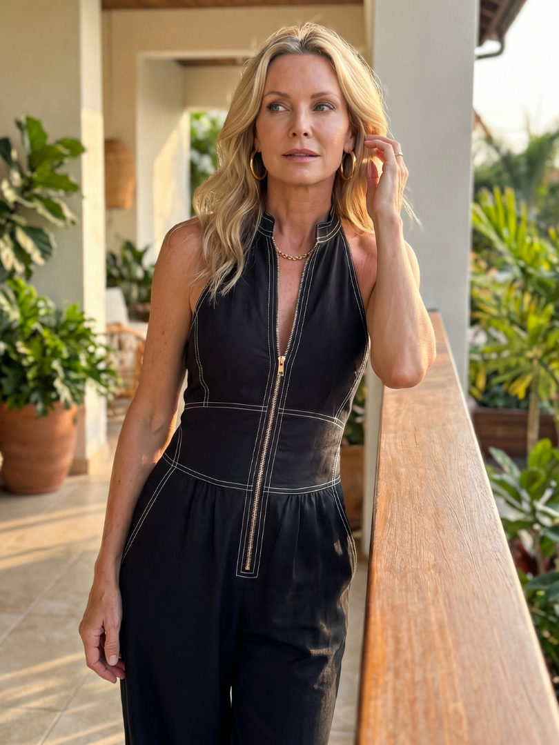 Contrast Stitch Wide Leg Jumpsuit