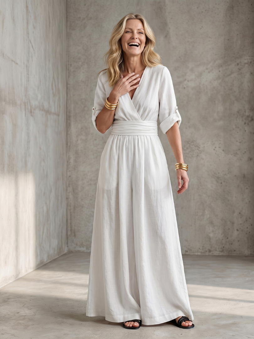 Cross Front Wide Leg Jumpsuit