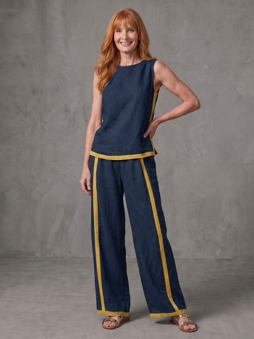 Wide Leg Contrast Pants Set