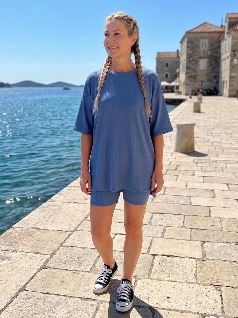 Crew Neck Top And Biker Shorts Set