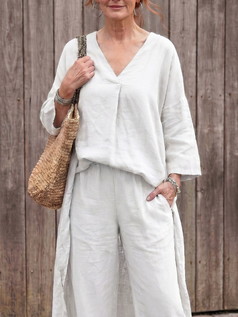 Loose Tunic Top Wide Leg Pant Set