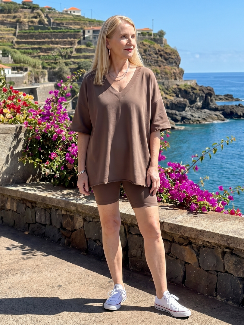 V Neck Top Relaxed Fit Set