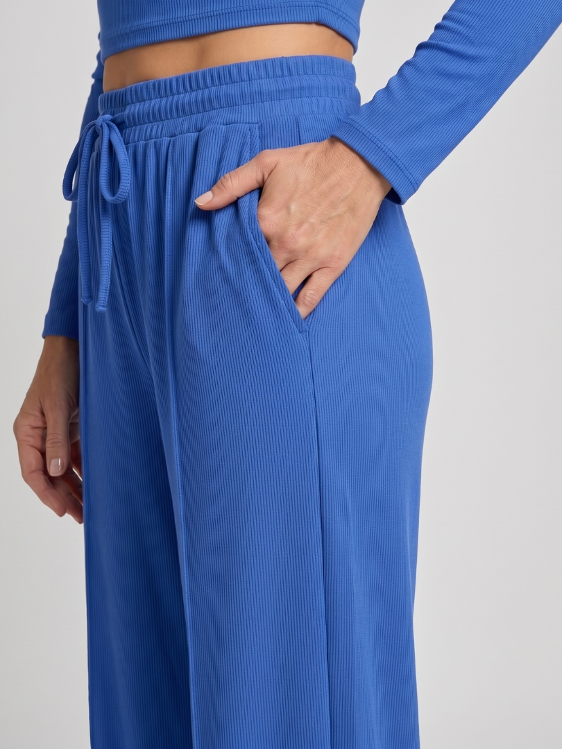 Crew Neck Crop Top Pants Set