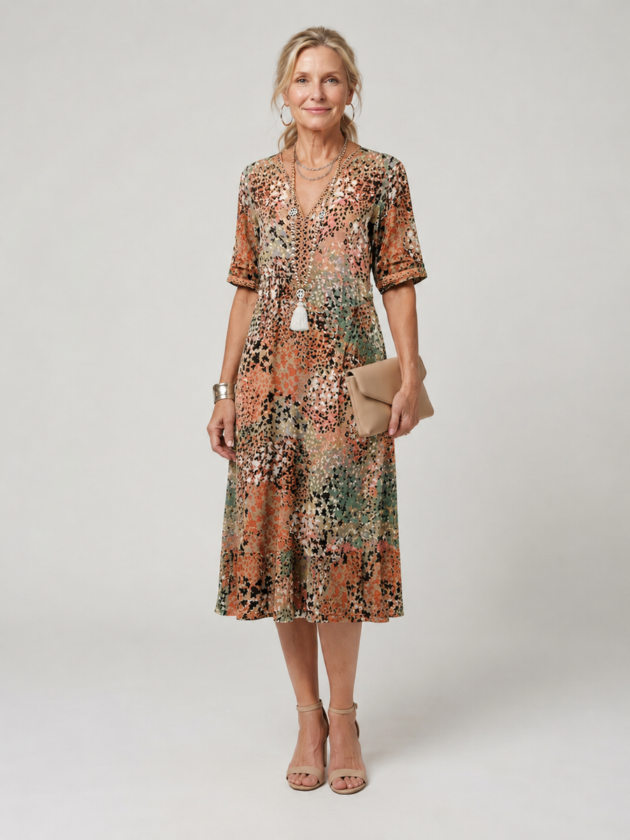 Elegant Printed Midi Dress