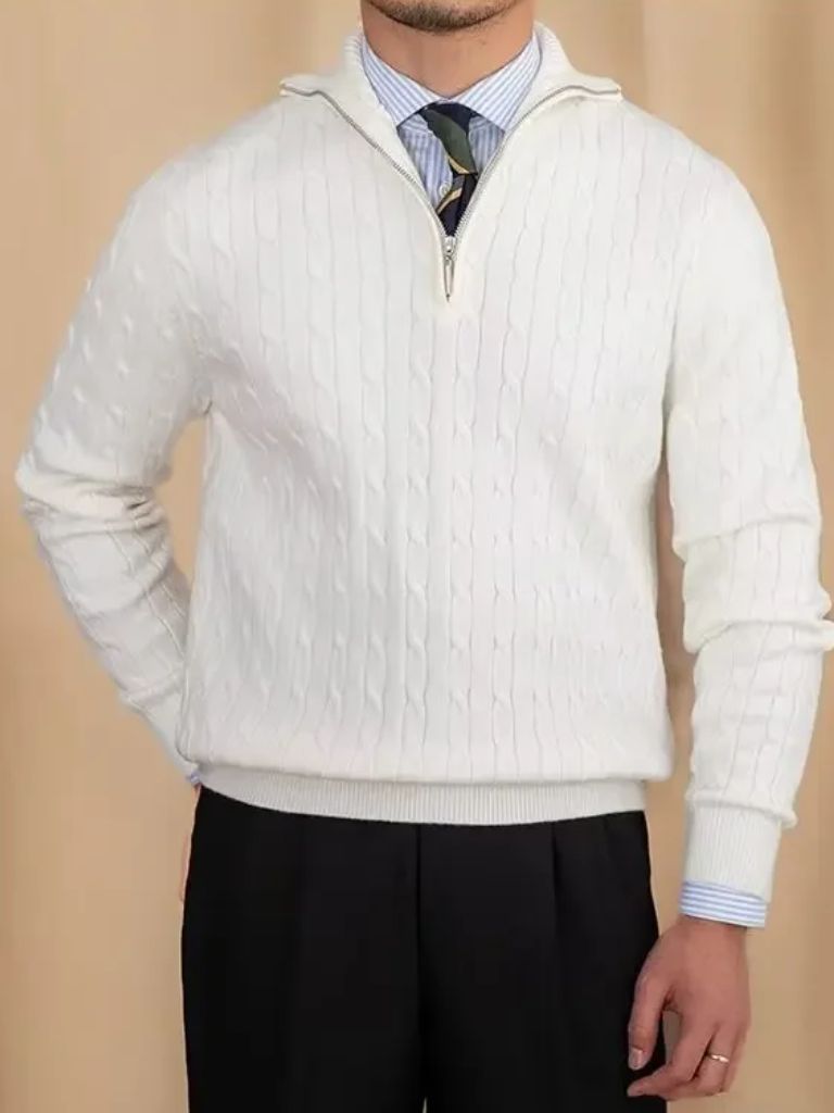 Premium Cable-Knit Zip Neck Sweater
