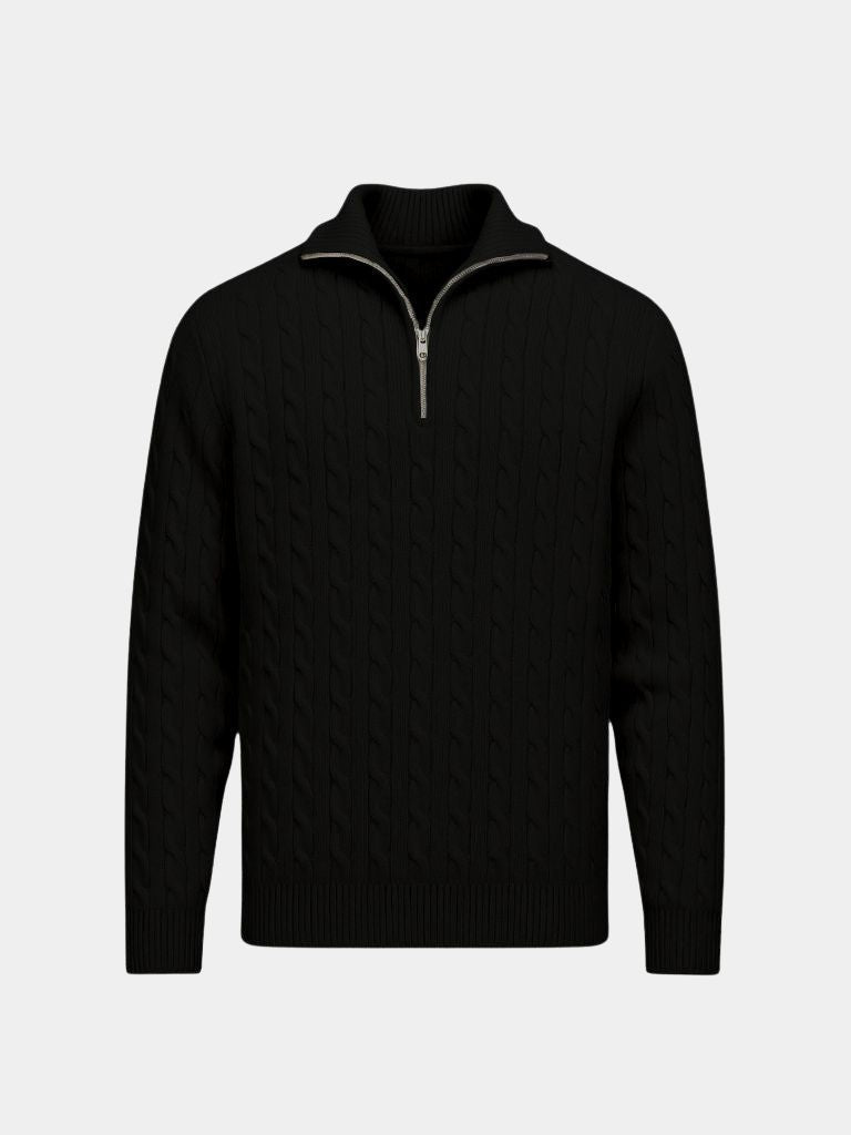 Premium Cable-Knit Zip Neck Sweater