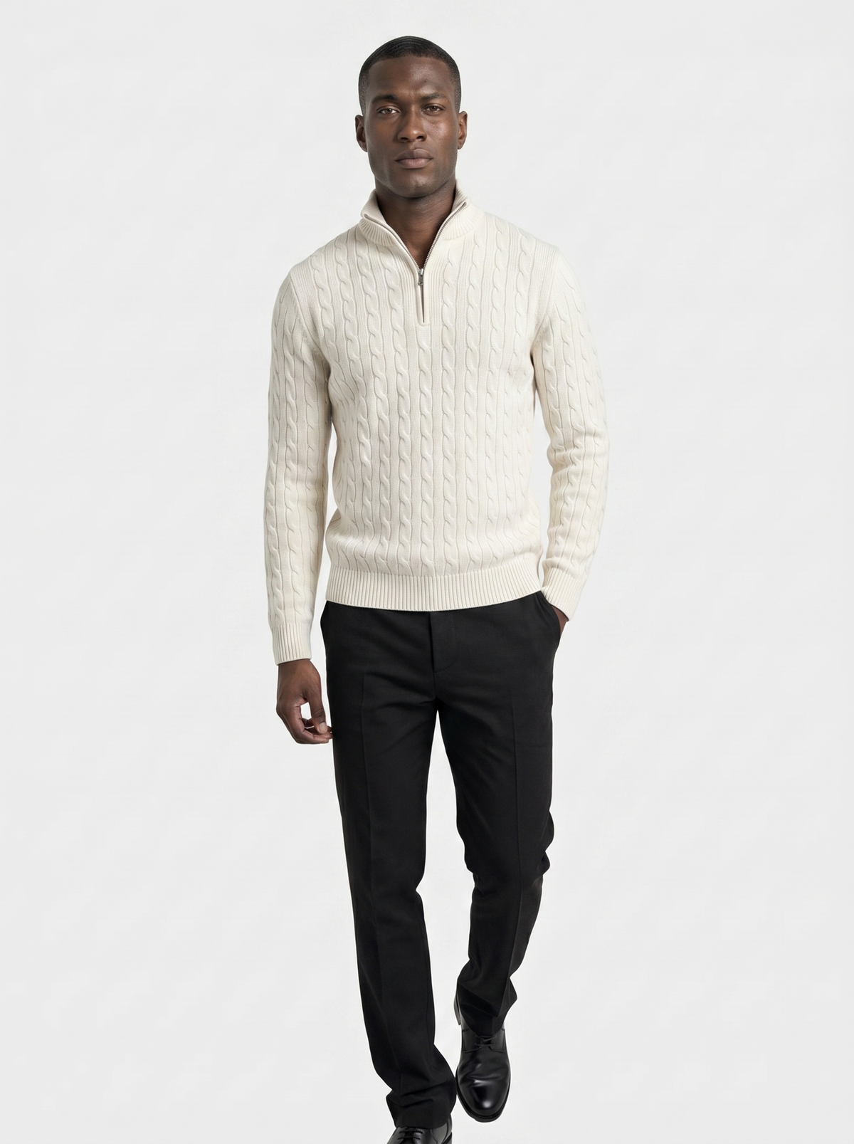 Premium Cable-Knit Zip Neck Sweater