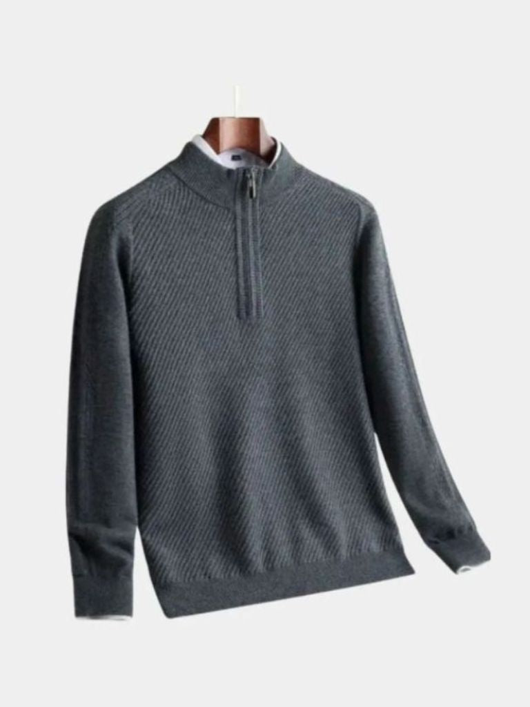 Stripe Quarter Zip Wool Sweater