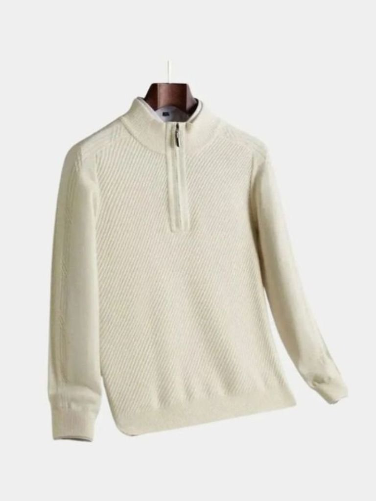 Stripe Quarter Zip Wool Sweater